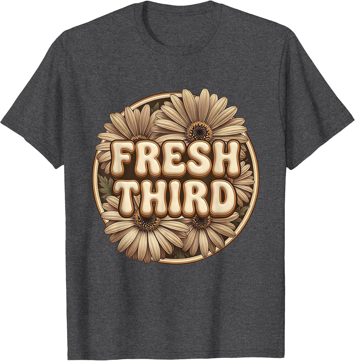 Men's FRESH THIRD Retro Flower Power Third Grade Back To School T-Shirt - Dark Heather Grey
