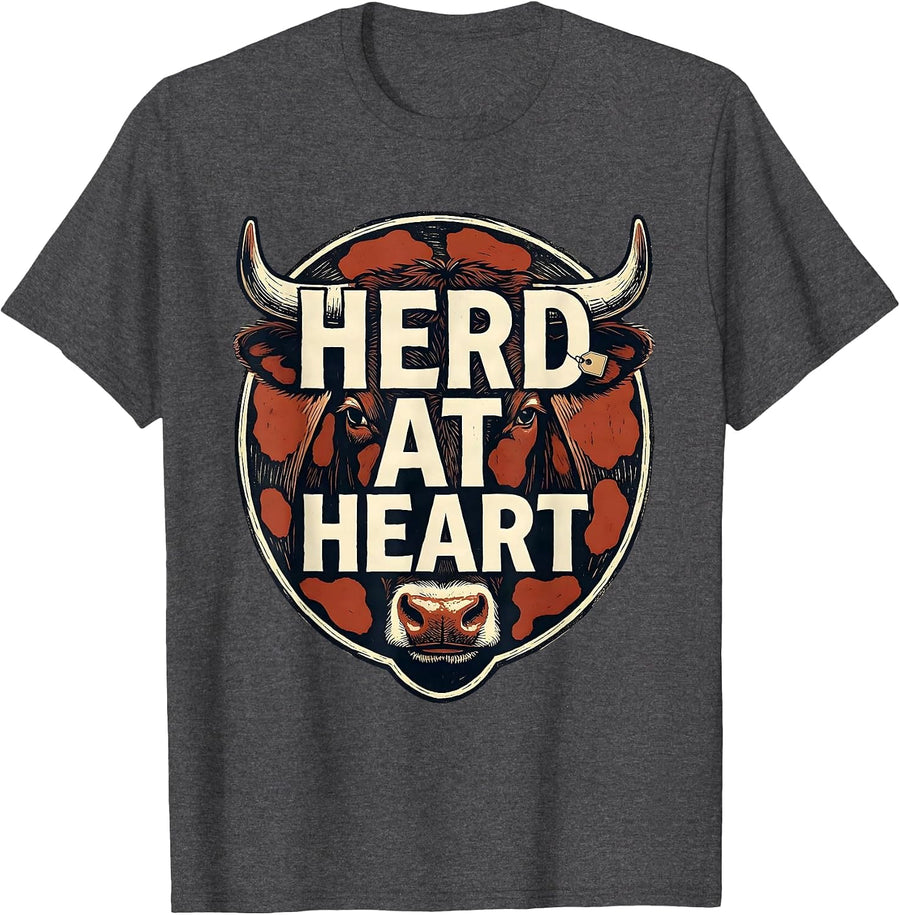 Men's Herd At Heart Funny Cow Farm Animal Lover Humor T-Shirt - Dark Heather Grey