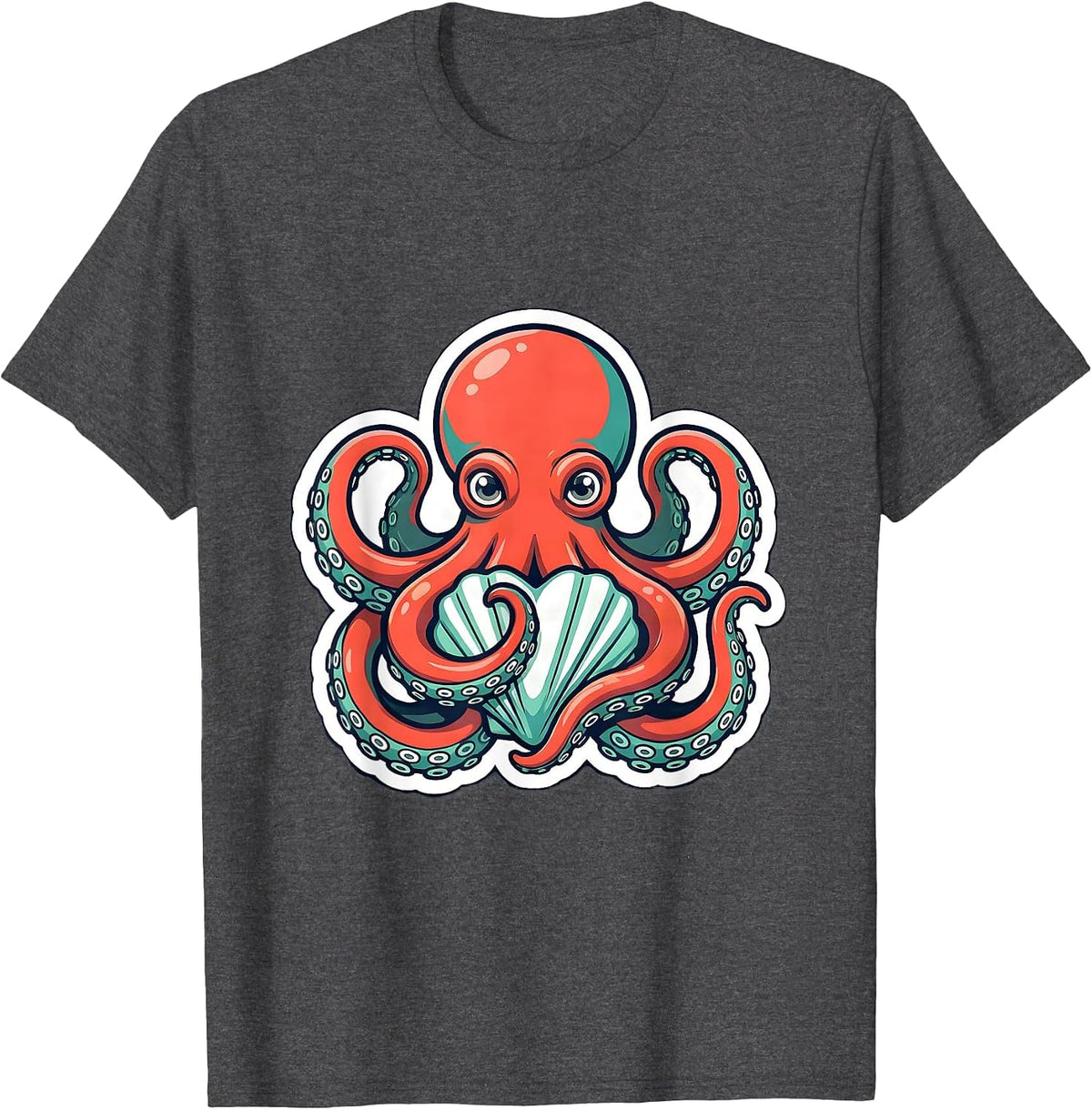 Octopus Heart Shell Embrace Cute Sea Creature Lover T-Shirt - Dark Heather Grey