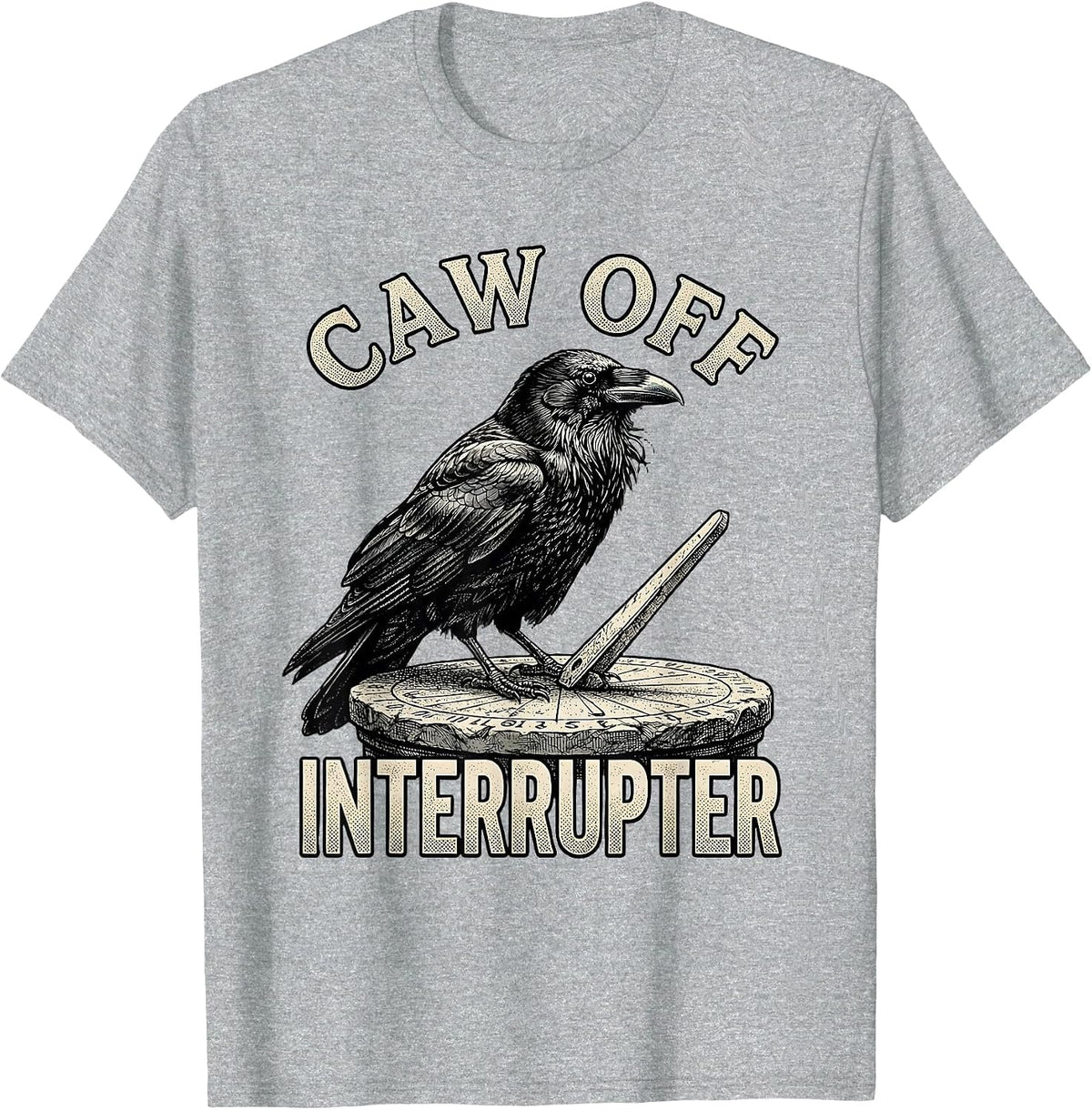 Men's CAW OFF INTERRUPTER Funny Crow Meme Raven Bird Lover Humor T-Shirt - Heather Grey
