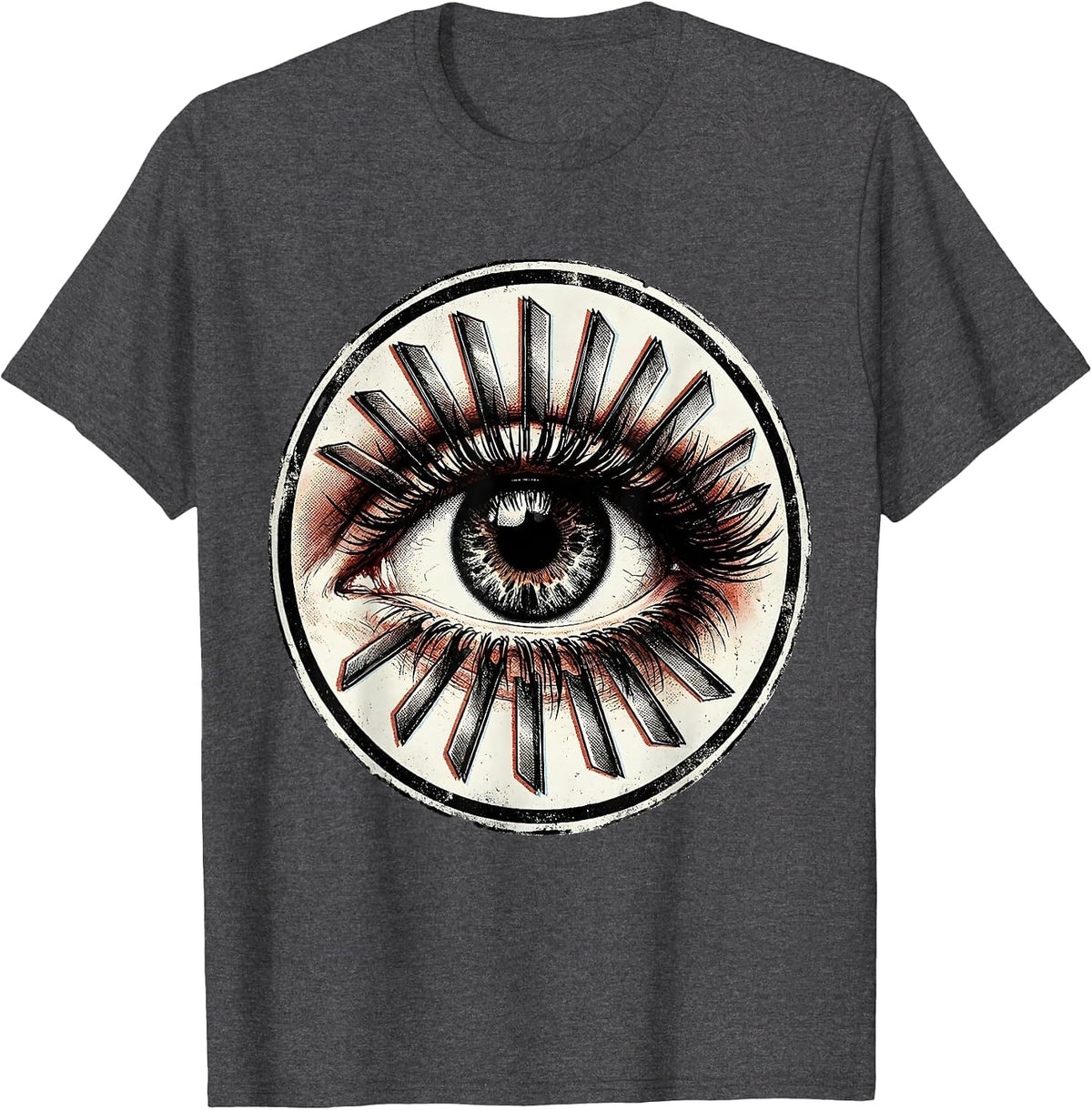 Grunge Razor Blade Eye Illustration T-Shirt - Dark Heather Grey