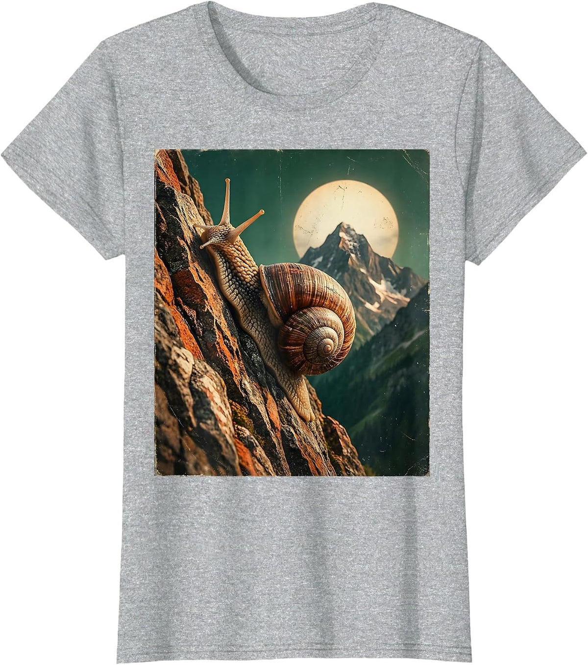 Snail Climbing Steep Mountain Funny Graphic T-Shirt - Heather Grey