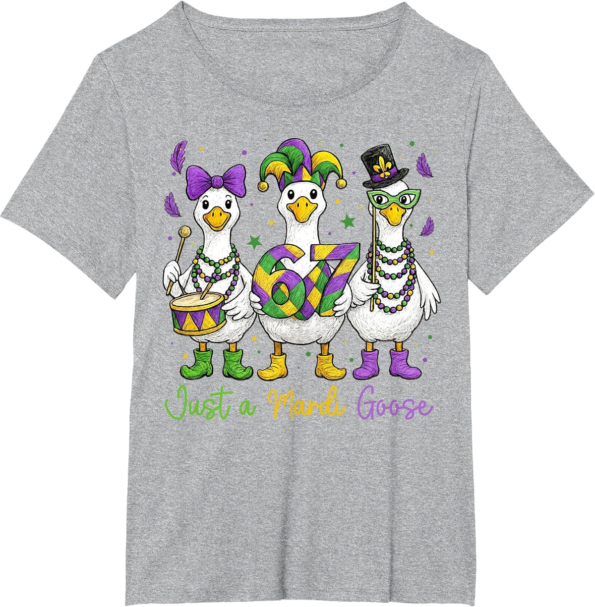 Just a Mardi Goose for Kid Boys Girls Women Youth Mardi Gras T-Shirt - Heather Grey