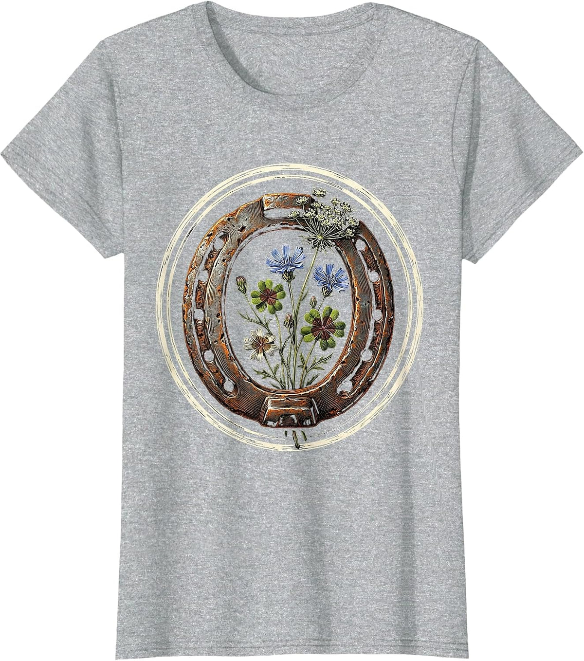 Horseshoe and Wildflowers Close-Up Graphic T-Shirt - Heather Grey