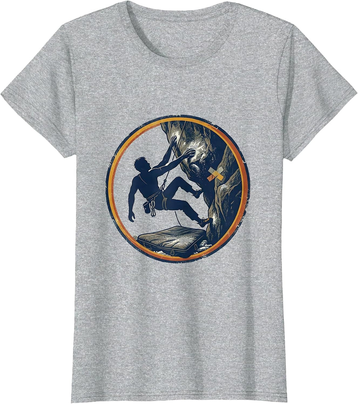 Circular Climber Badge Vintage Bouldering Rock Climbing T-Shirt - Heather Grey