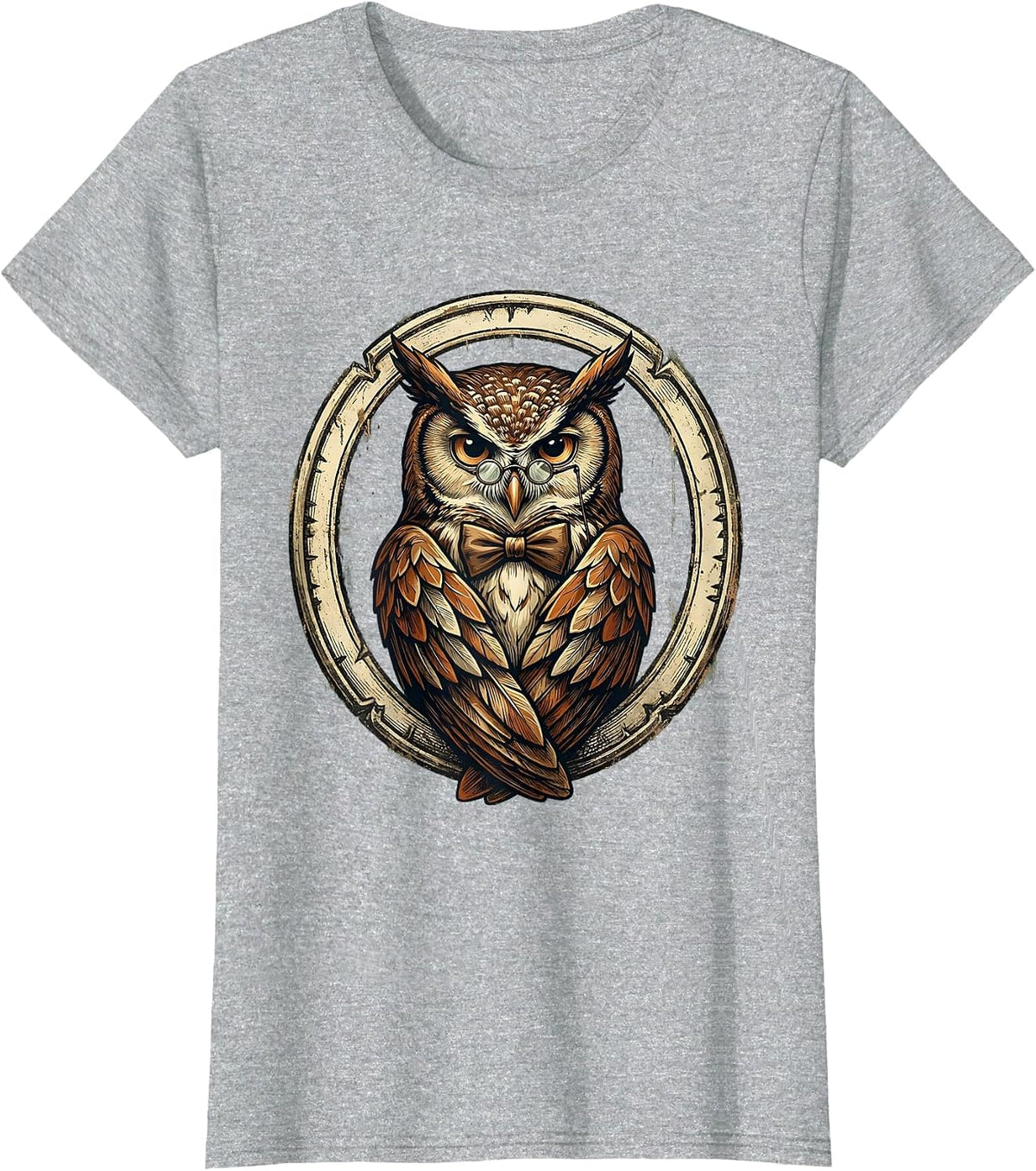 Women's Dapper Owl with Spectacles and Bow Tie T-Shirt - Heather Grey
