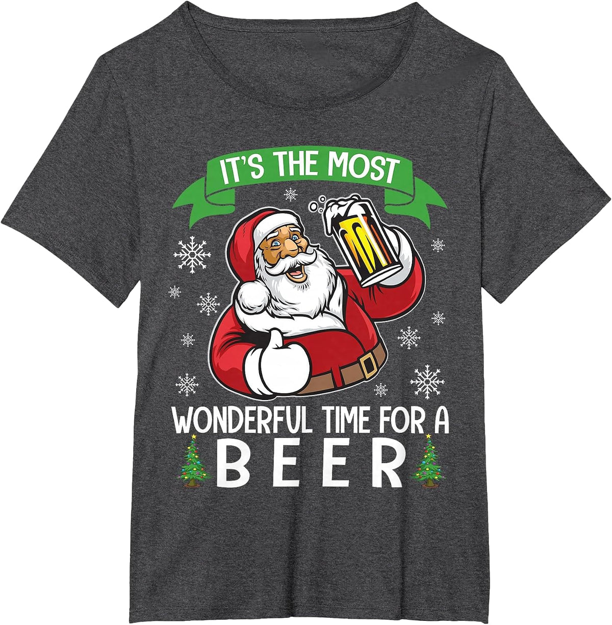 Santa Drinking Beer It's The Most Wonderful Time for A Beer T-Shirt - Dark Heather Grey