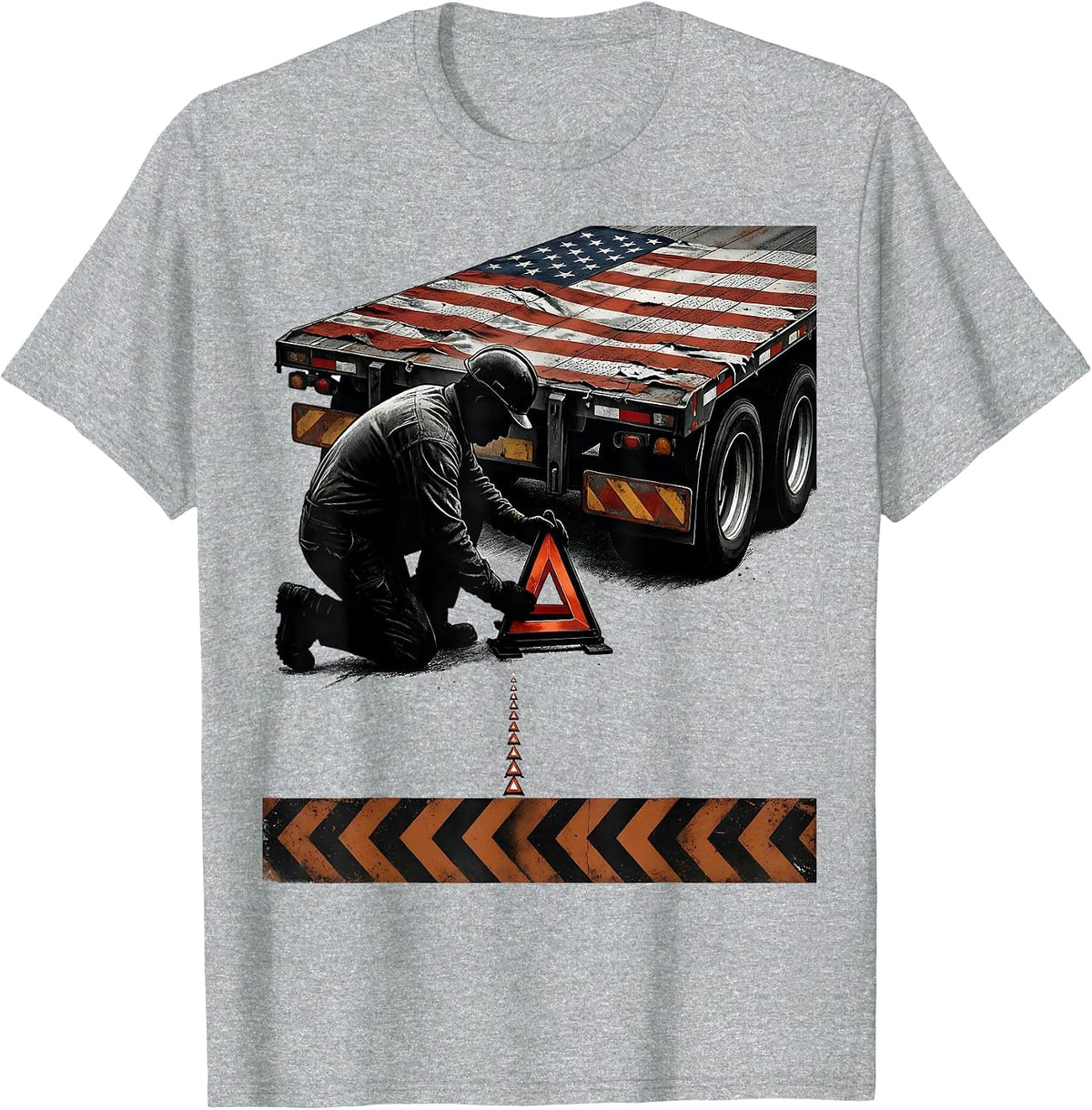 Men's Roadside Heavy-Haul Operator Distressed Trucker Patriotic T-Shirt - Heather Grey