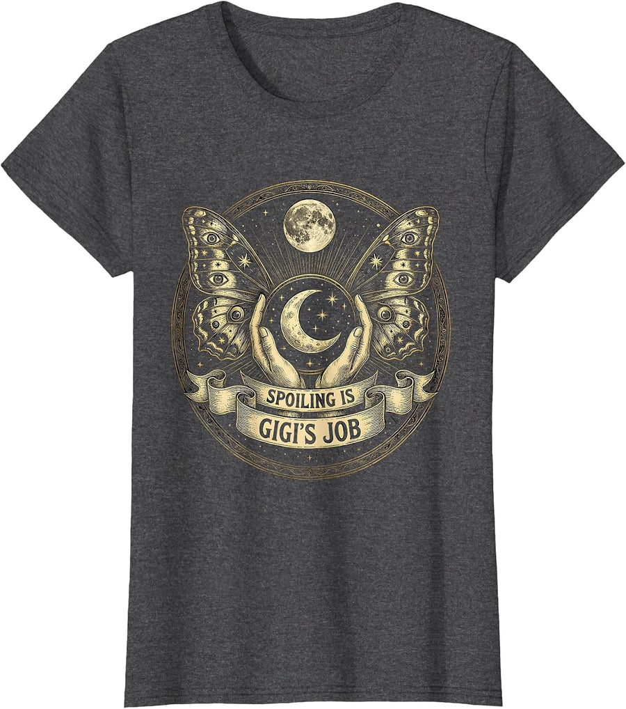 Women's Spoiling Is Gigi's Job Grandma Design T-Shirt - Dark Heather Grey