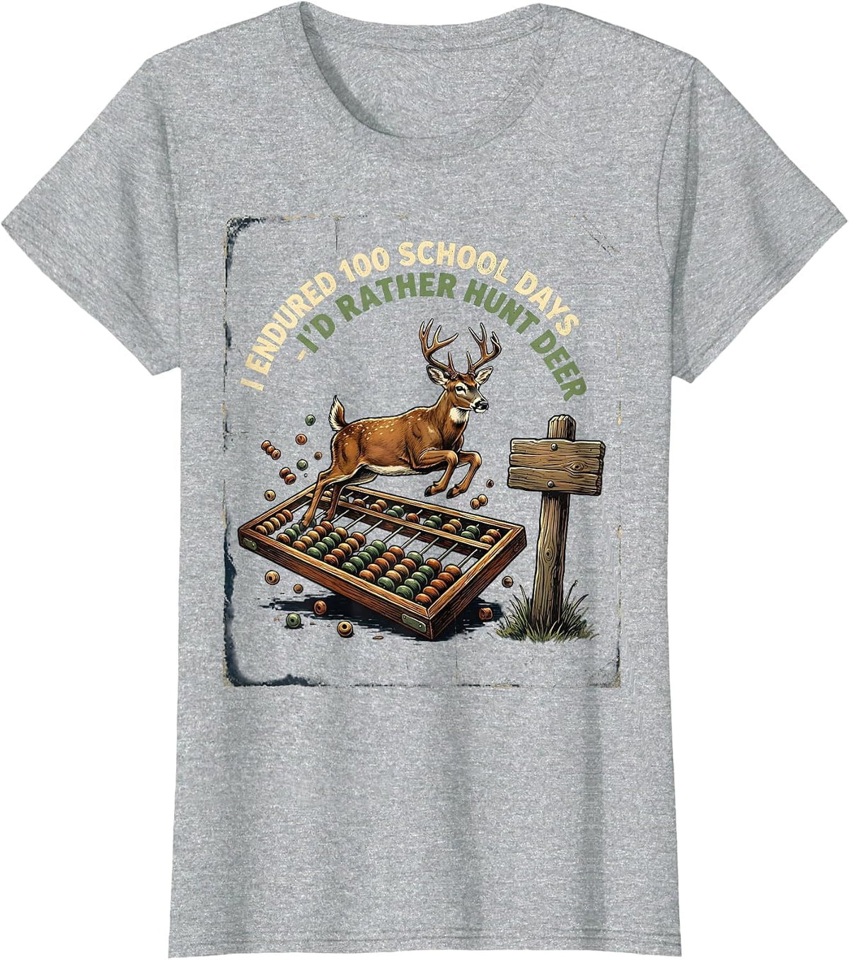 I Endured 100 School Days—I'd Rather Hunt Deer Vintage T-Shirt - Heather Grey