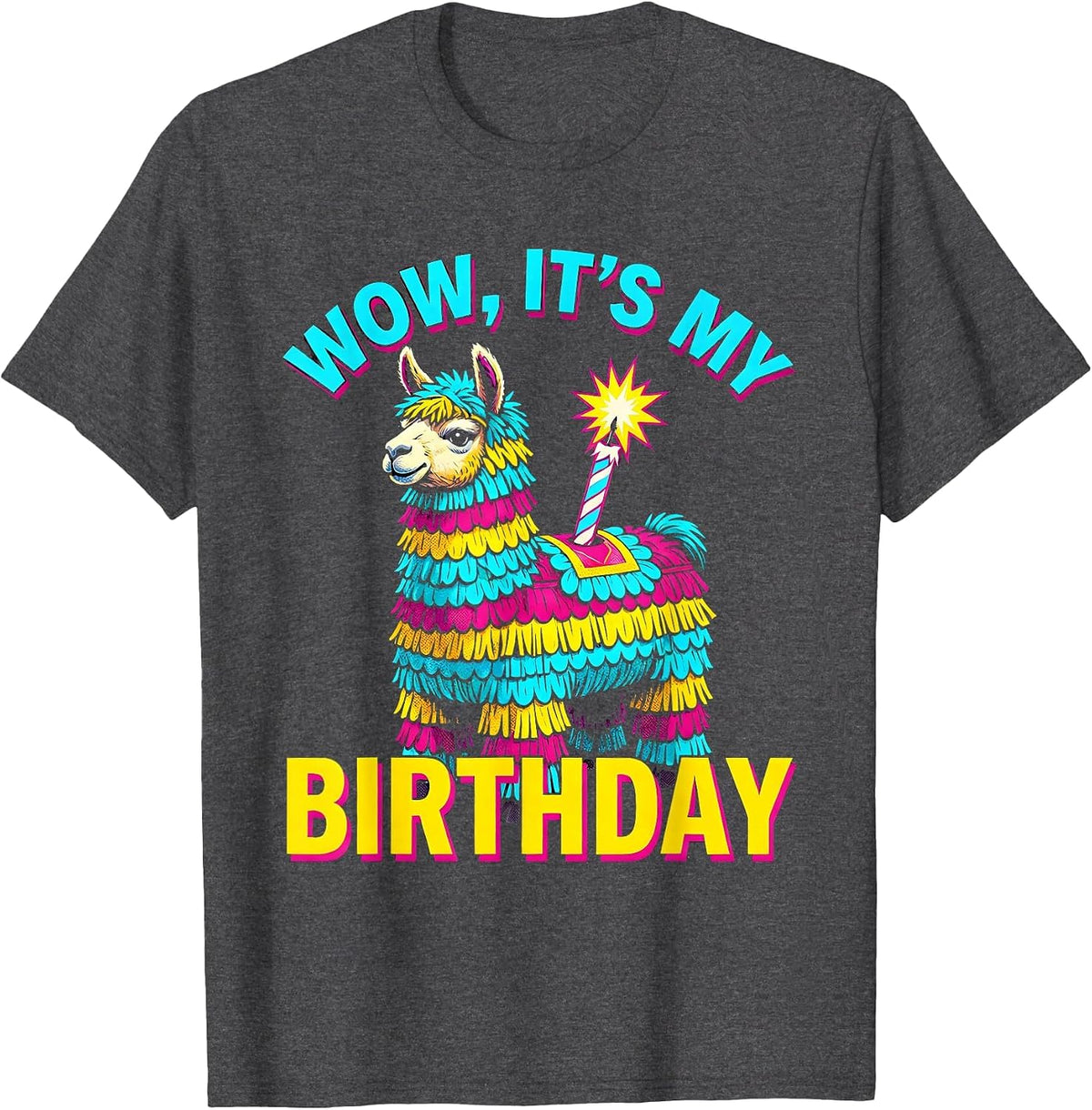 WOW IT'S MY BIRTHDAY Funny Llama Piñata Gamer Birthday Boy T-Shirt - Dark Heather Grey