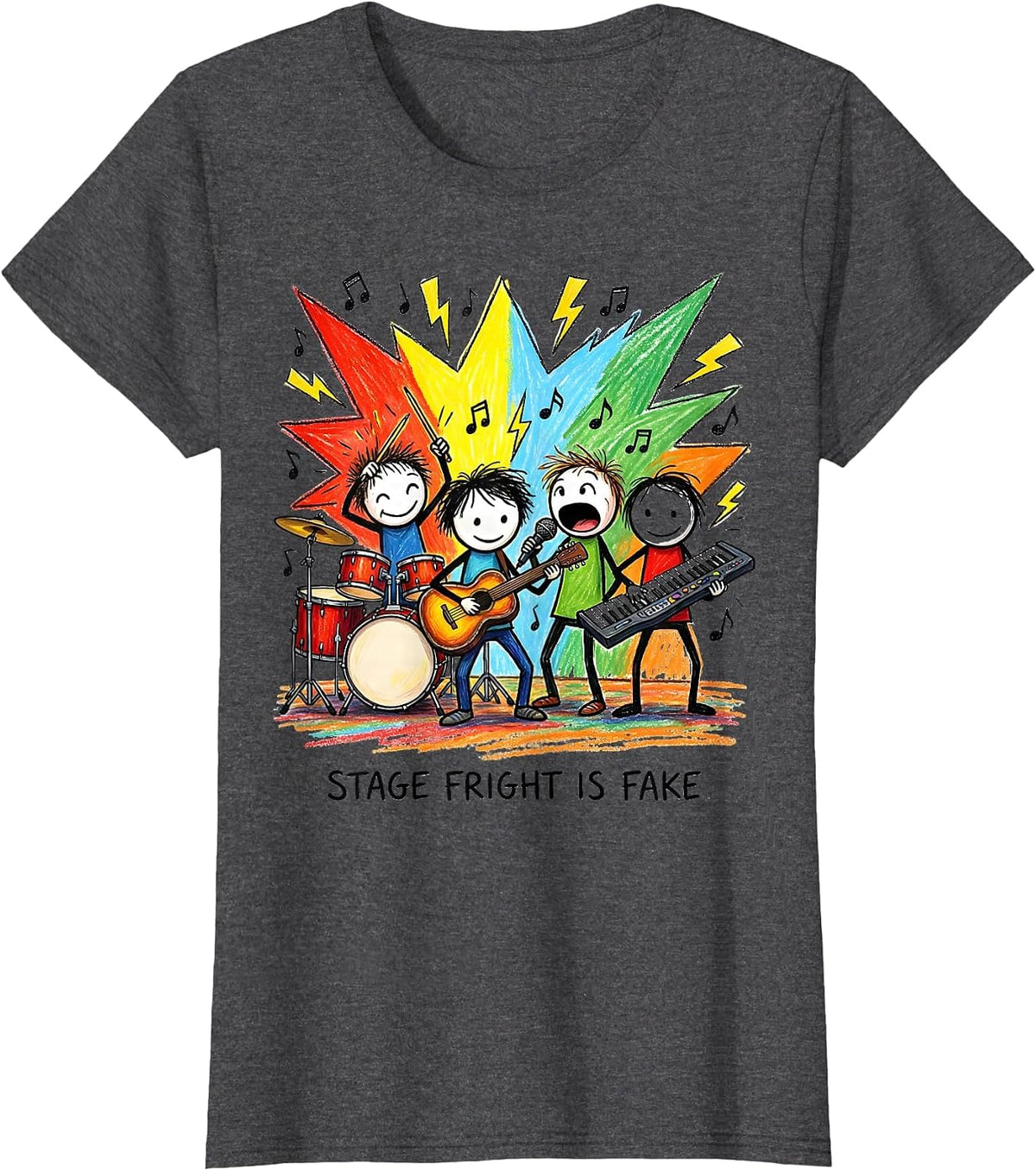 Women's Stage Fright Is Fake Bold Performer Design T-Shirt - Dark Heather Grey