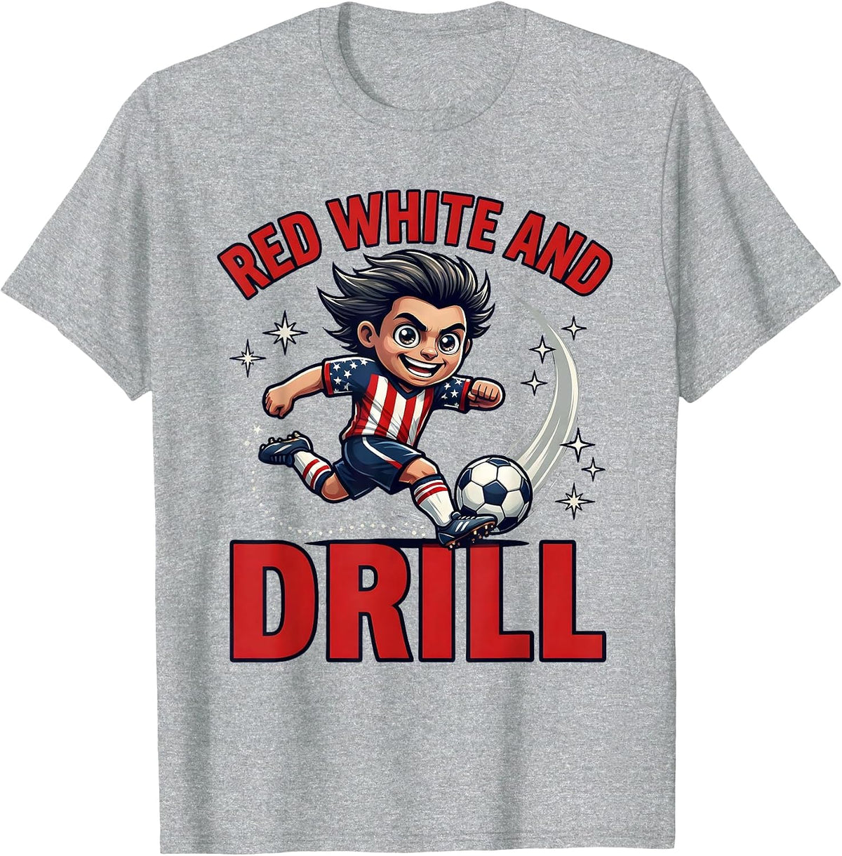 Men's Red White and Drill Funny Soccer Player Fourth of July T-Shirt - Heather Grey