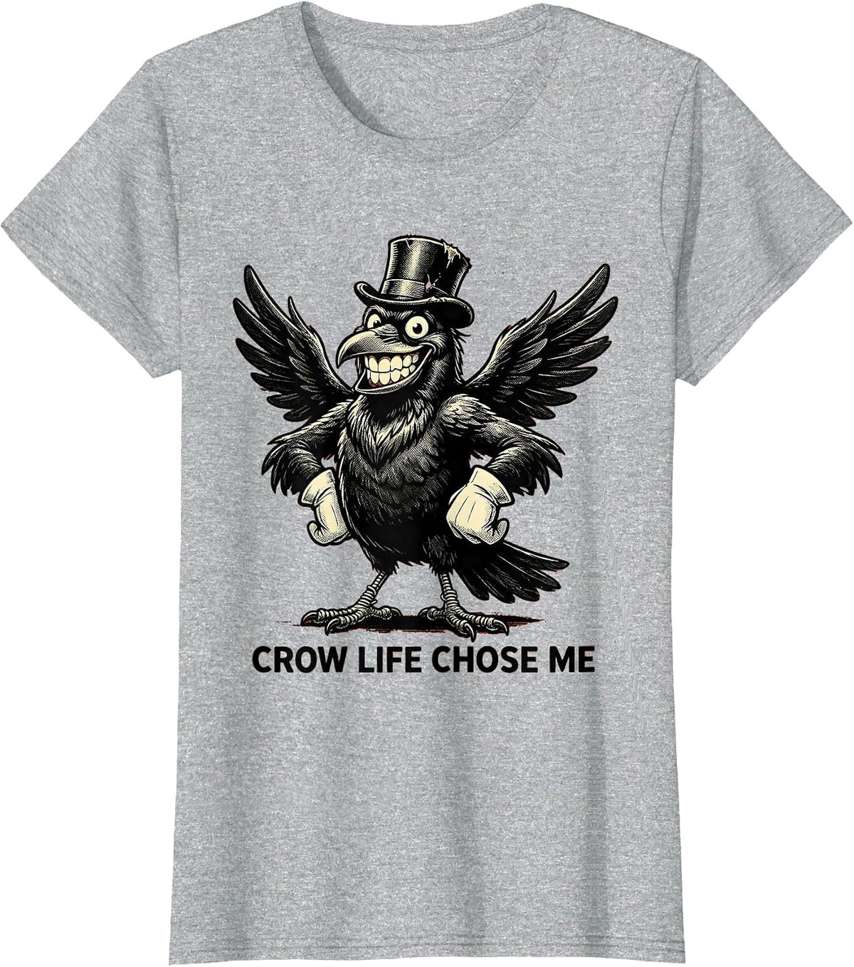 Crow Life Chose Me Dark Crow Design T-Shirt - Heather Grey