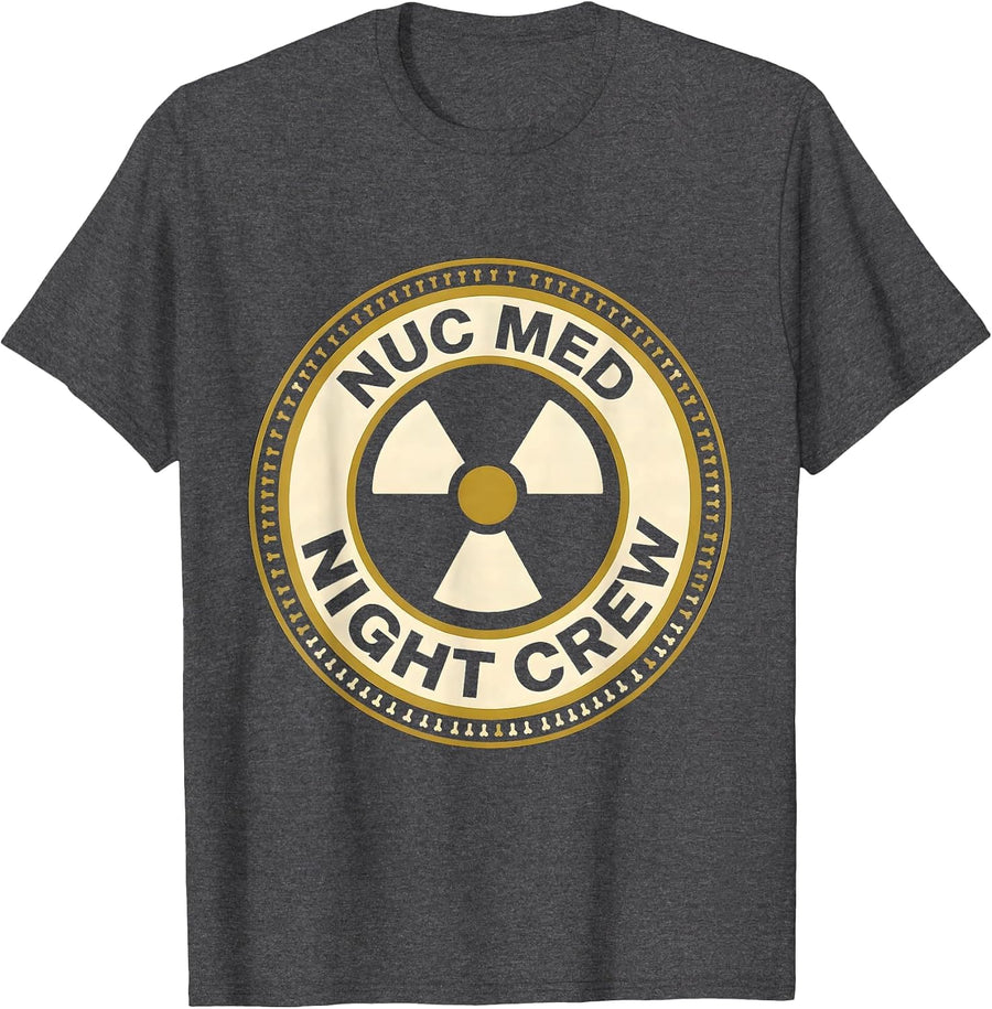 Men's Nuc Med Night Crew Radiation Tech Halloween Workplace Humor T-Shirt - Dark Heather Grey