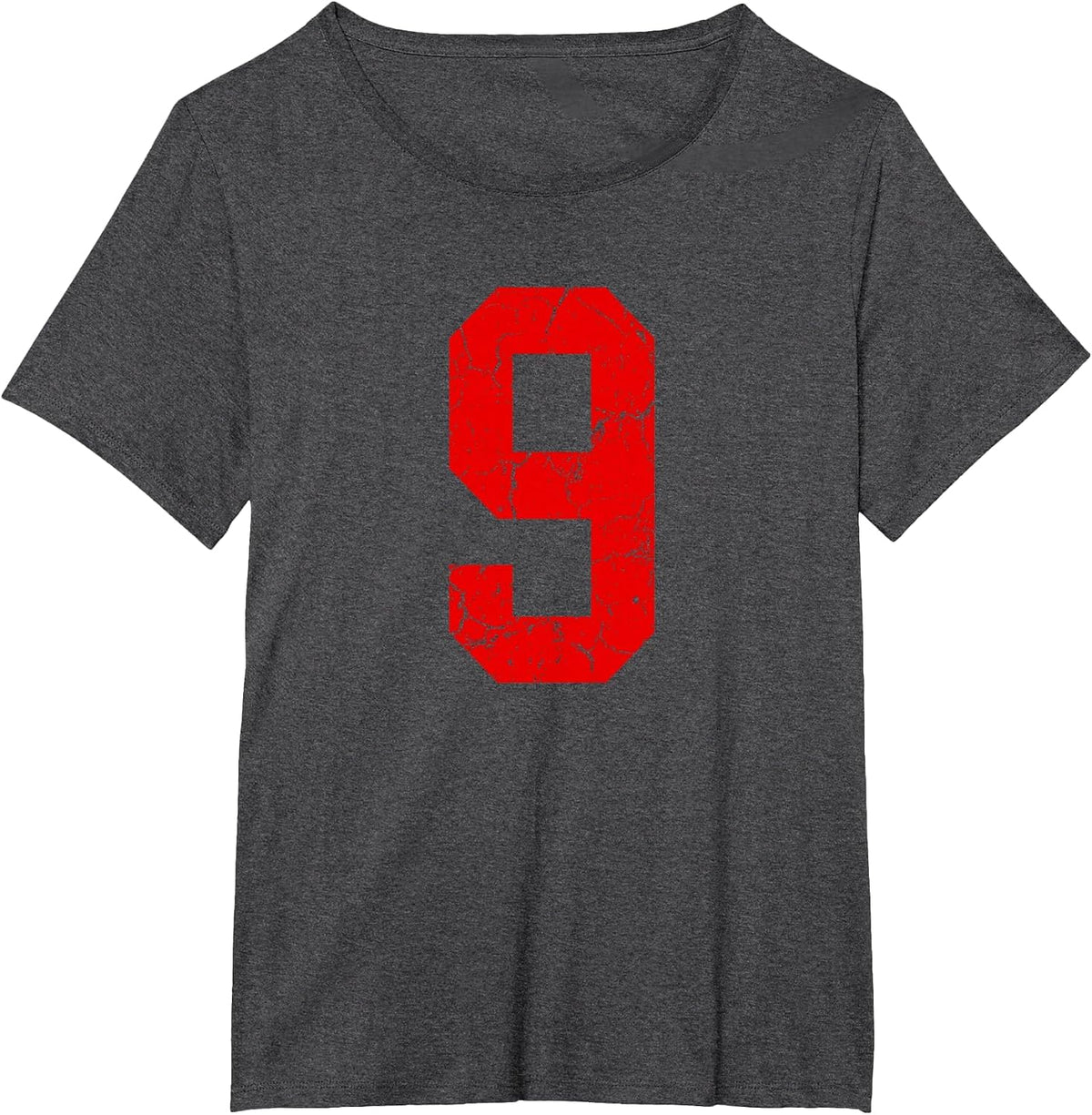 Distressed Red Number 9 Jersey Player Uniform #9 T-Shirt - Dark Heather Grey