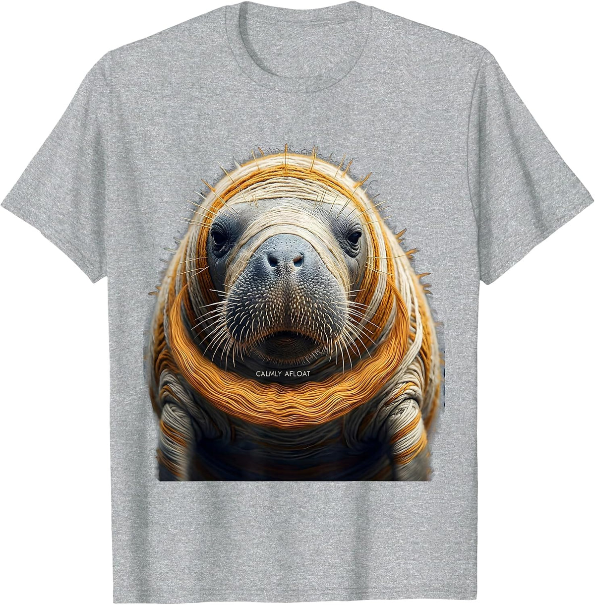 Men's Calmly Afloat Ikat Warp Blur Manatee Lover Funny Sea Cow T-Shirt - Heather Grey