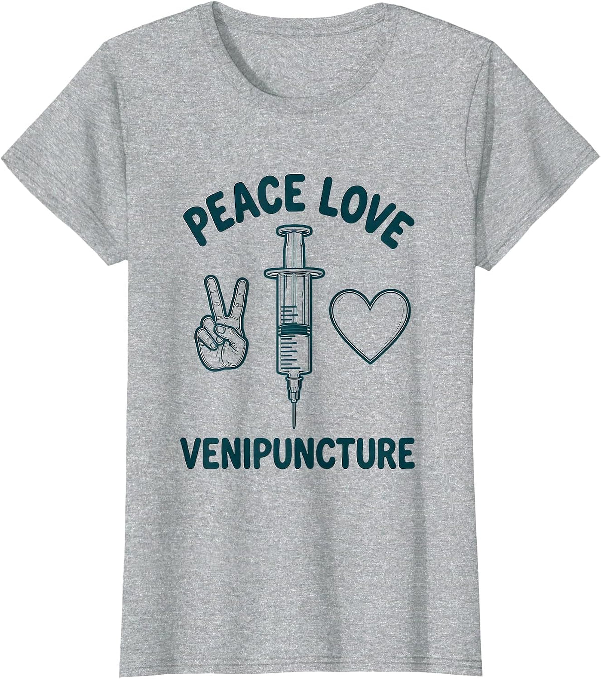 Women's Peace Love Venipuncture Funny Phlebotomist Gift T-Shirt - Heather Grey