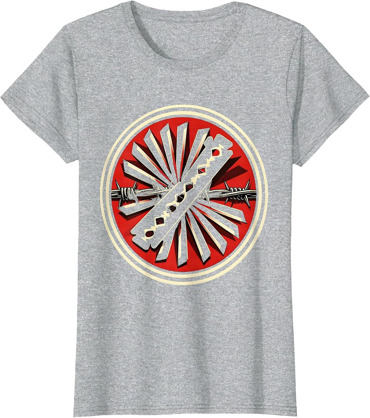 Razor Blade Bouquet Barbed Wire Punk Art T-Shirt - Heather Grey