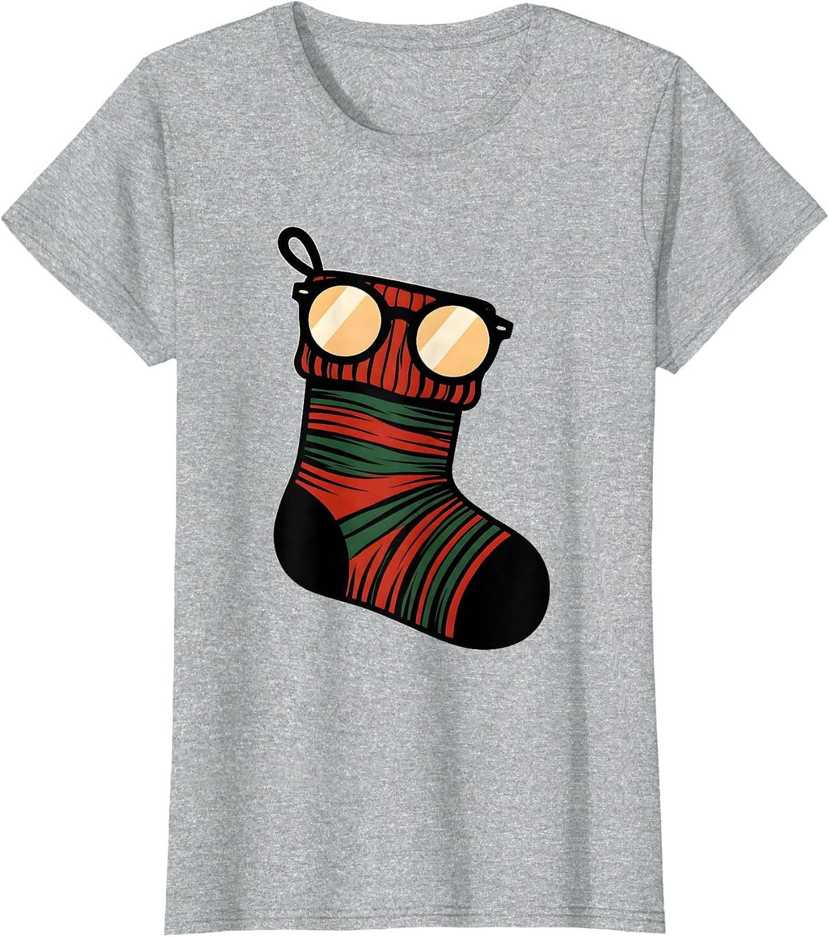 Women's Spectacle Frame Stocking Christmas Optometrist Eye-Care T-Shirt - Heather Grey