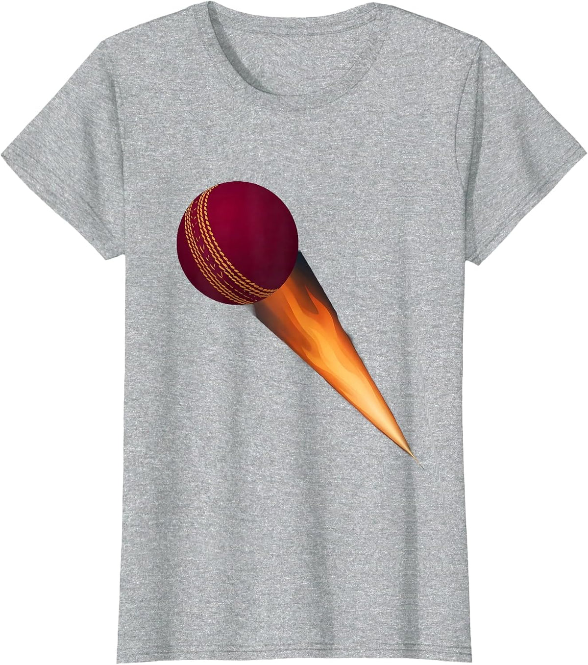 Women's Cricket Ball on Fire Blazing Through Dark Sky T-Shirt - Heather Grey