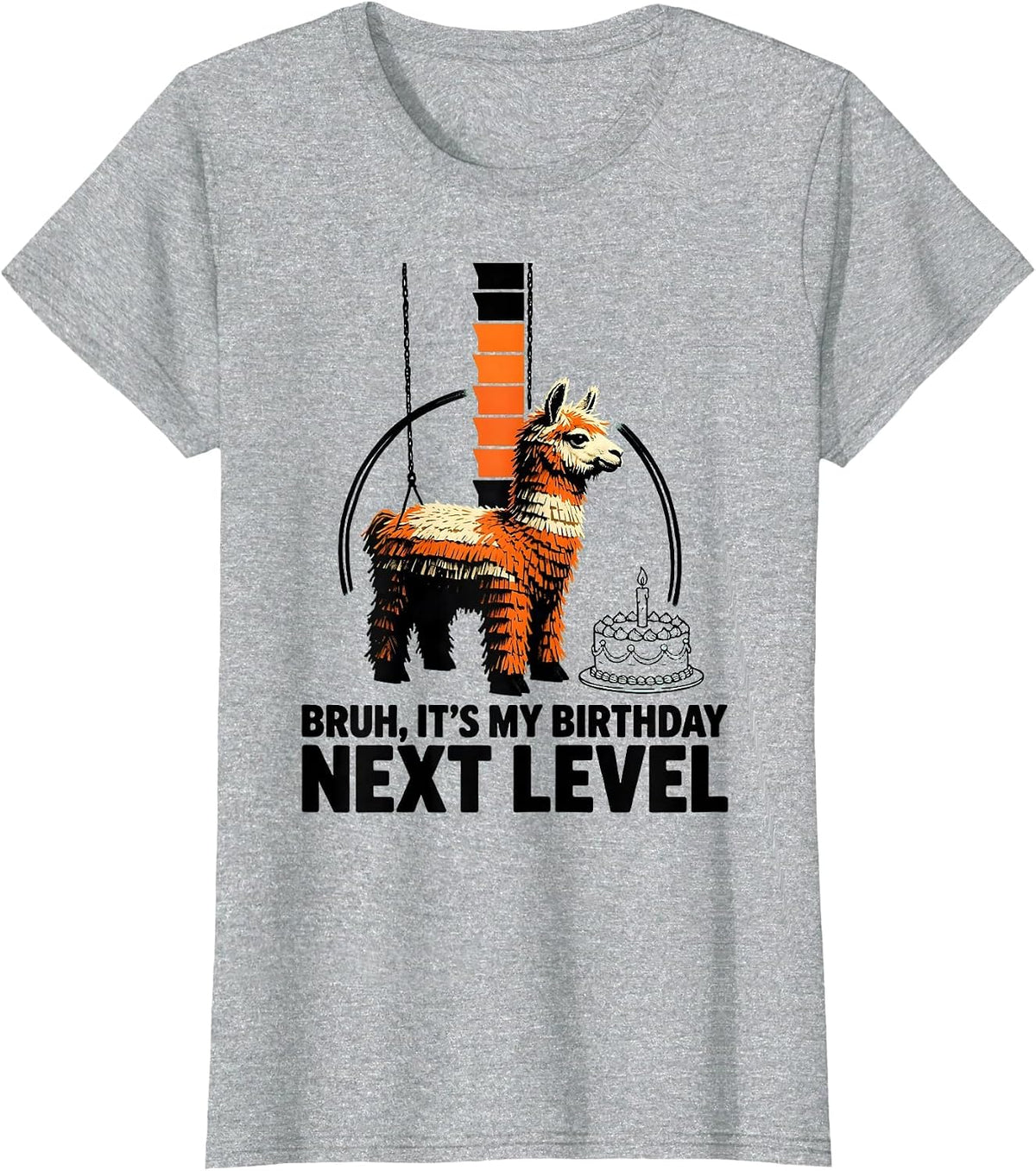 Women's Bruh It's My Birthday Next Level Funny Llama Pinata Gamer T-Shirt - Heather Grey