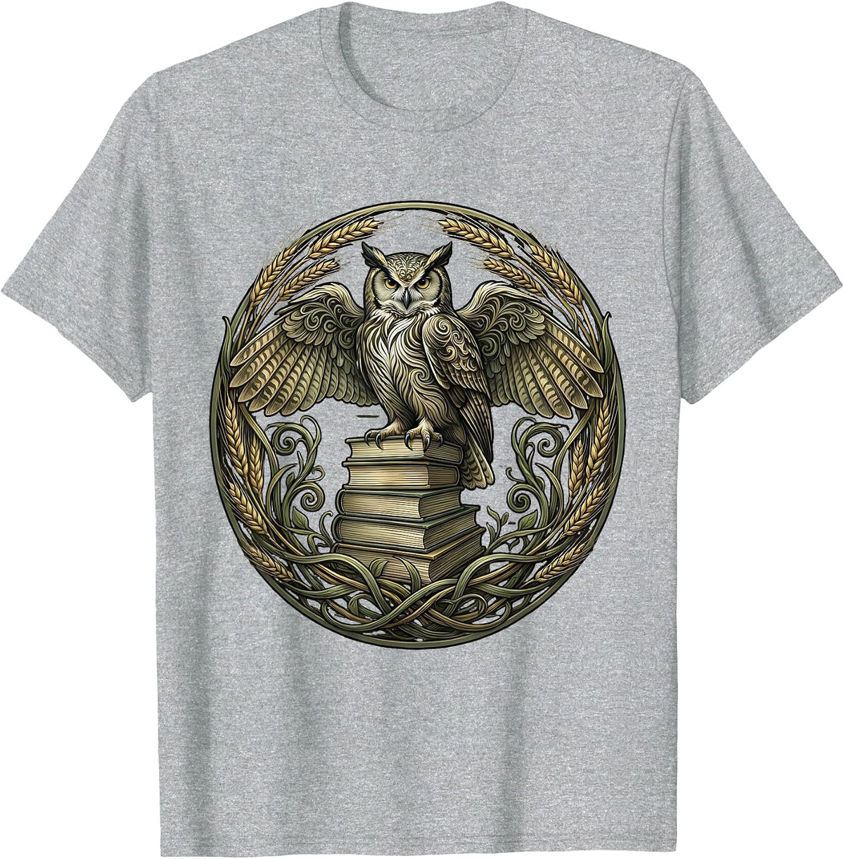 Men's Virgo Owl Perched on Books Astrology Design T-Shirt - Heather Grey