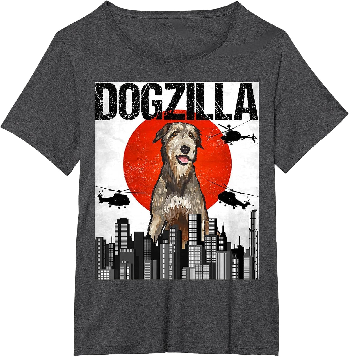 Funny Vintage Japanese Dogzilla Irish Wolfhound T-Shirt - Dark Heather Grey