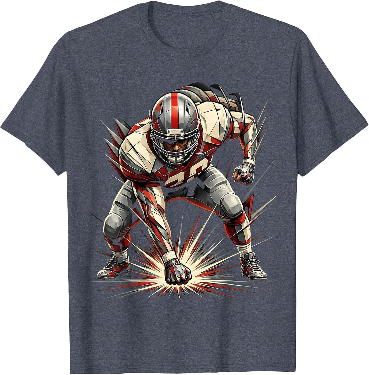 Defensive Lineman Three-Point Stance Football Graphic T-Shirt - Heather Blue