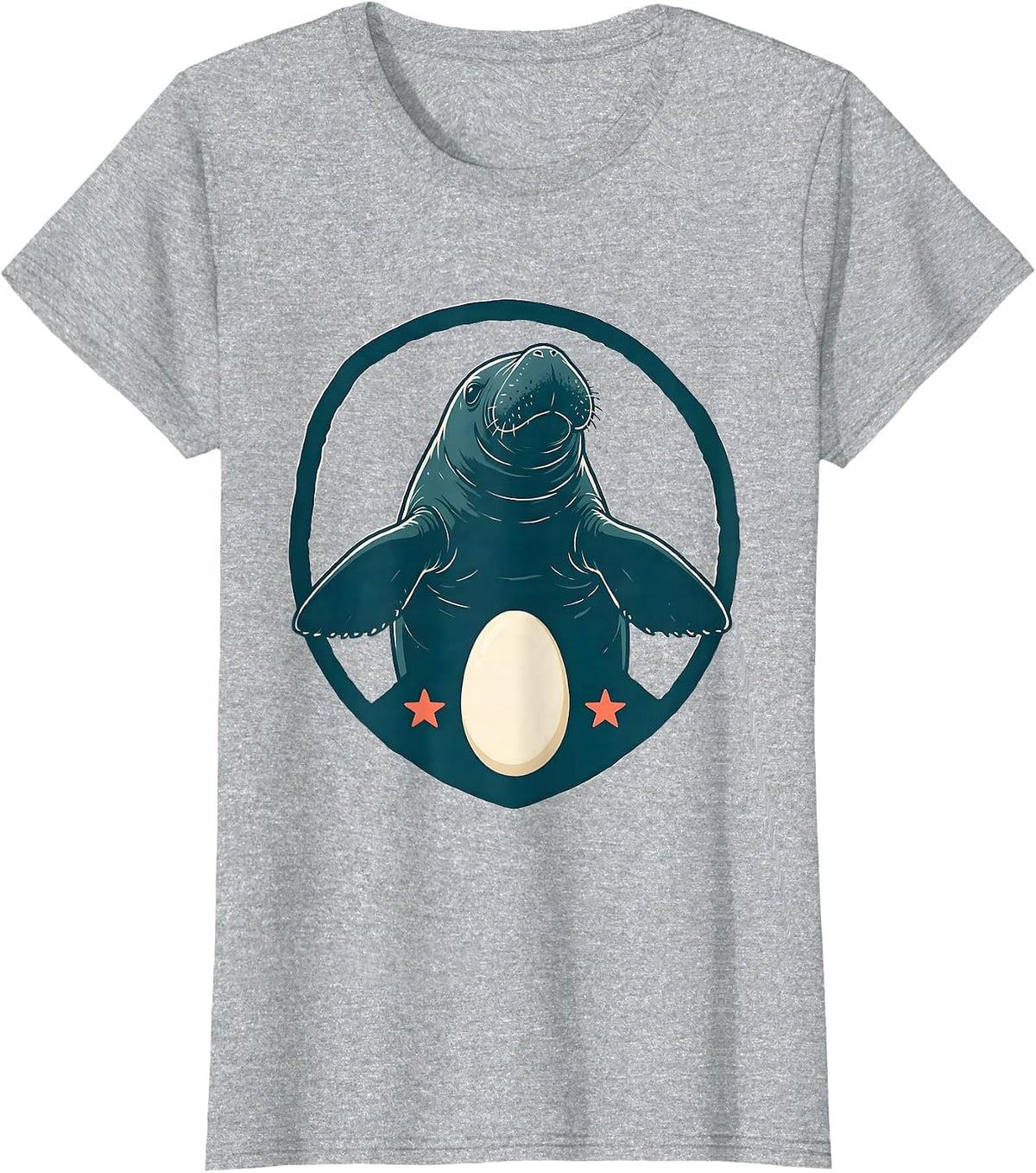 Women's Shield Manatee Potato Badge Funny Sea Cow Lover T-Shirt - Heather Grey