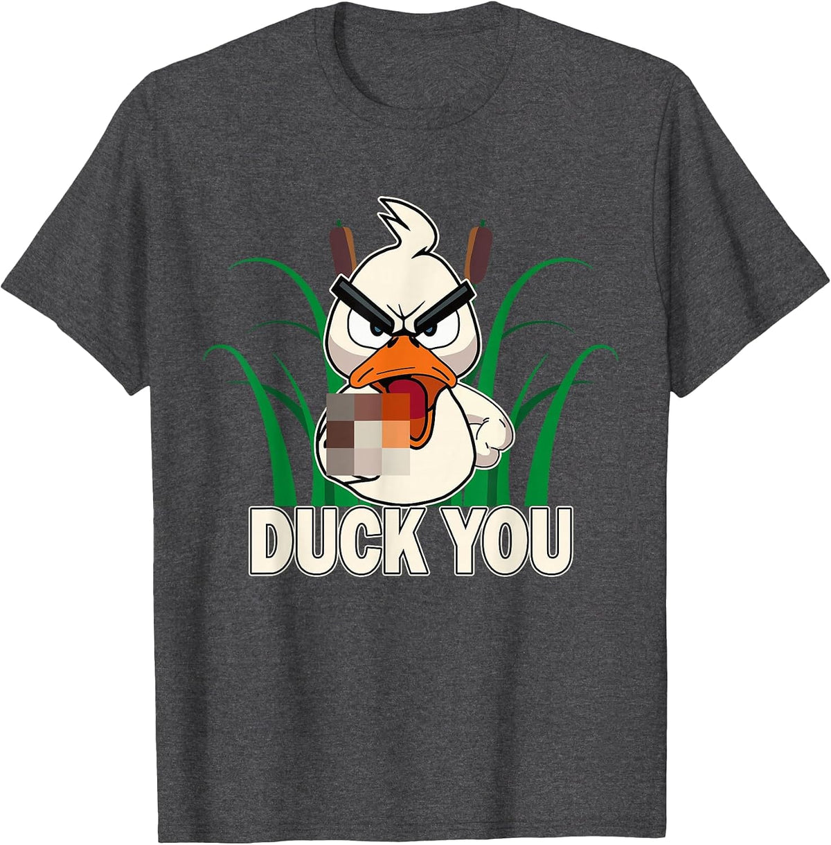 Duck You! Funny Duck with Middle Finger Saying T-Shirt - Dark Heather Grey