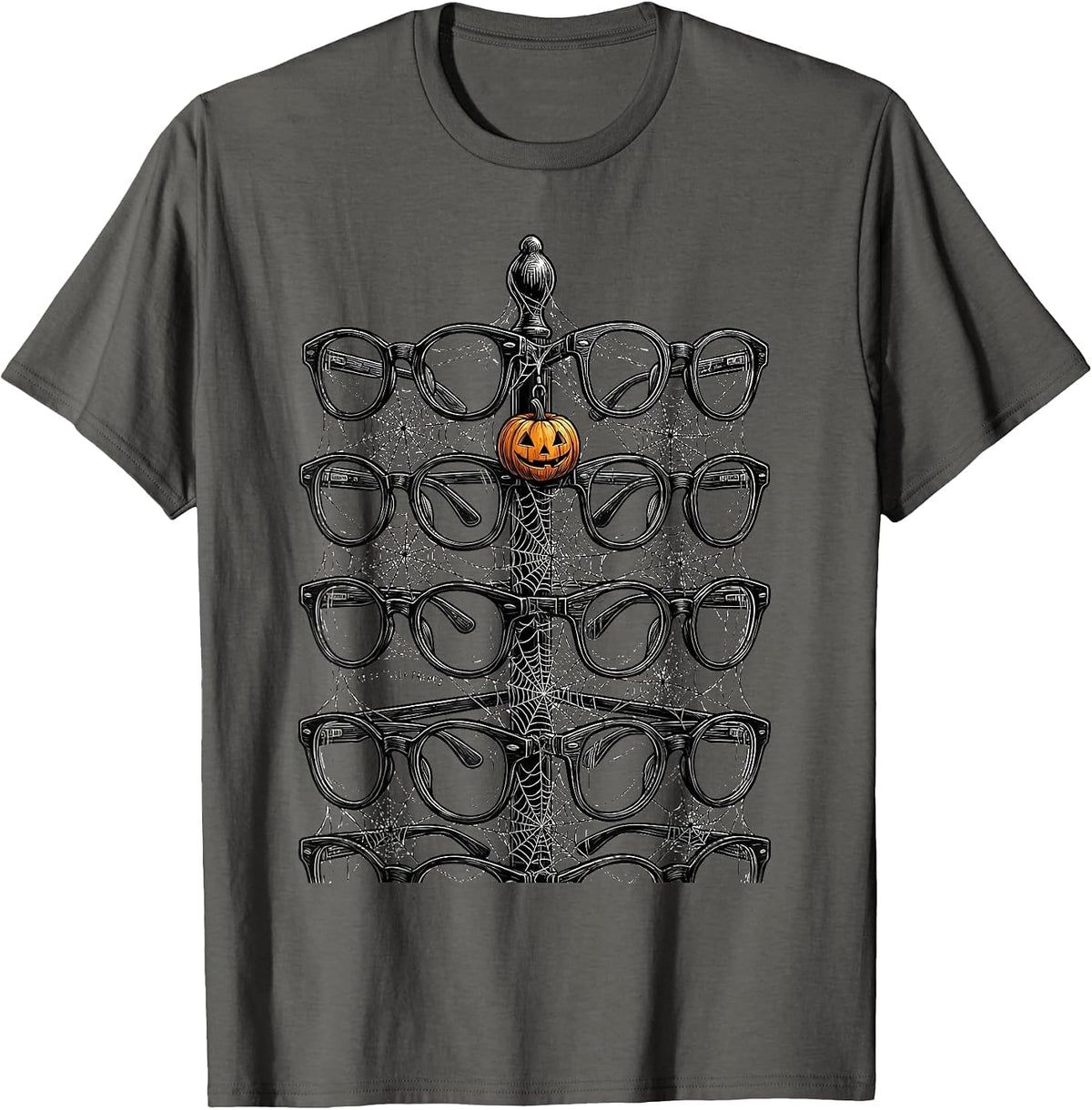 Frightfully Framed Line Art Halloween Optometrist Eye Doctor T-Shirt - Asphalt Grey