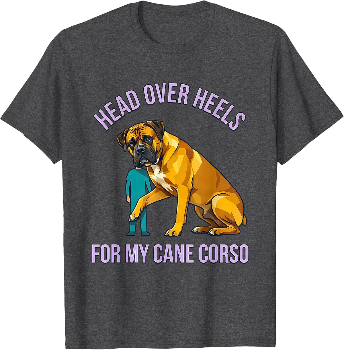 Men's Head Over Heels For My Cane Corso Flat Vector Dog Owner T-Shirt - Dark Heather Grey