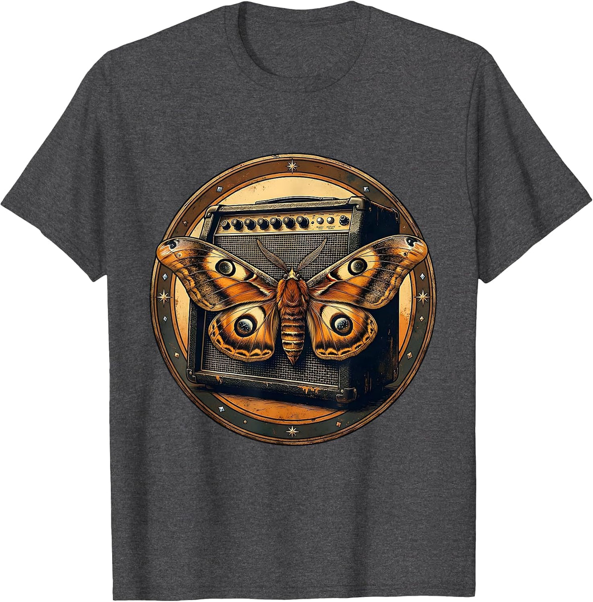 Moth to Amplifier 90s Rock Band Graphic T-Shirt - Dark Heather Grey
