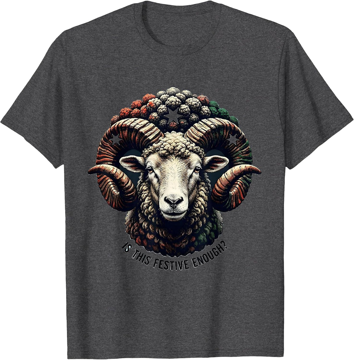 Men's Is This Festive Enough Grumpy Sheep Christmas Humor Novelty T-Shirt - Dark Heather Grey
