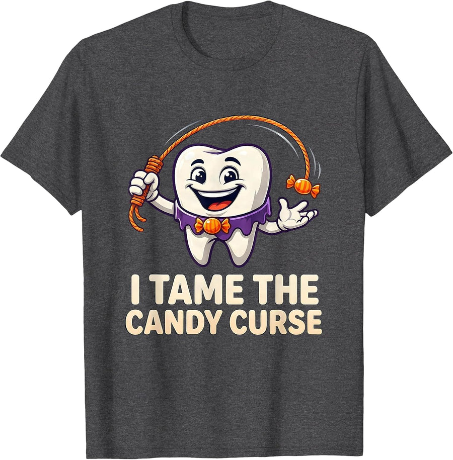 Men's I Tame The Candy Curse Funny Dentist Halloween Dental T-Shirt - Dark Heather Grey