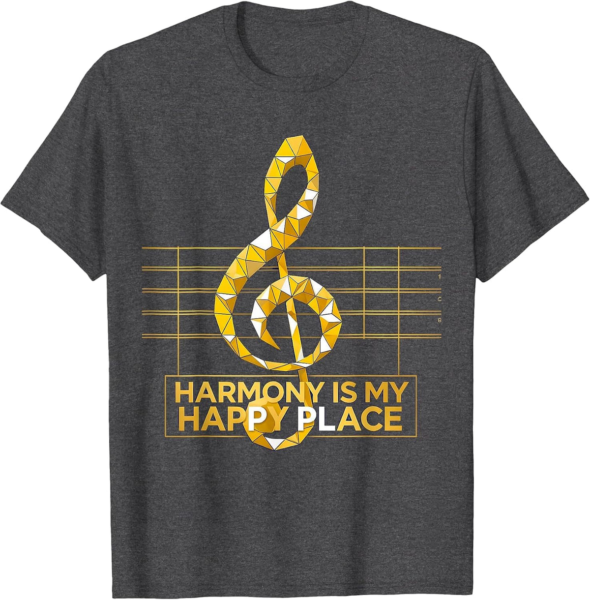 Harmony Is My Happy Place Music Teacher Design T-Shirt - Dark Heather Grey