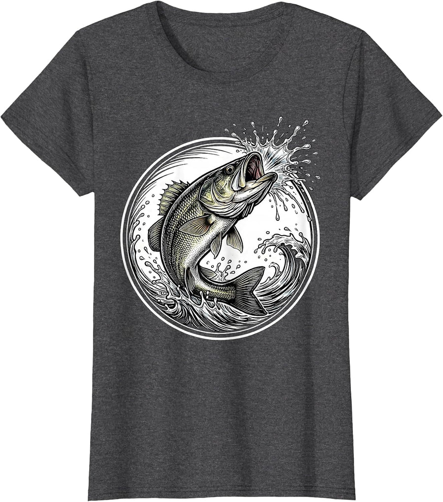 Women's Largemouth Bass Burst Fishing Graphic T-Shirt - Dark Heather Grey