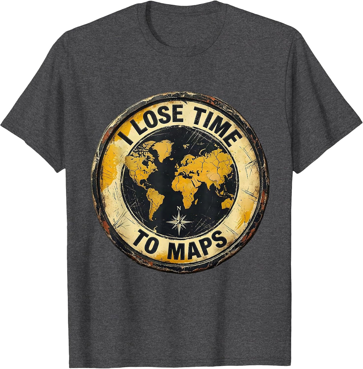 I Lose Time To Maps Funny Geography Teacher Cartographer Map T-Shirt - Dark Heather Grey