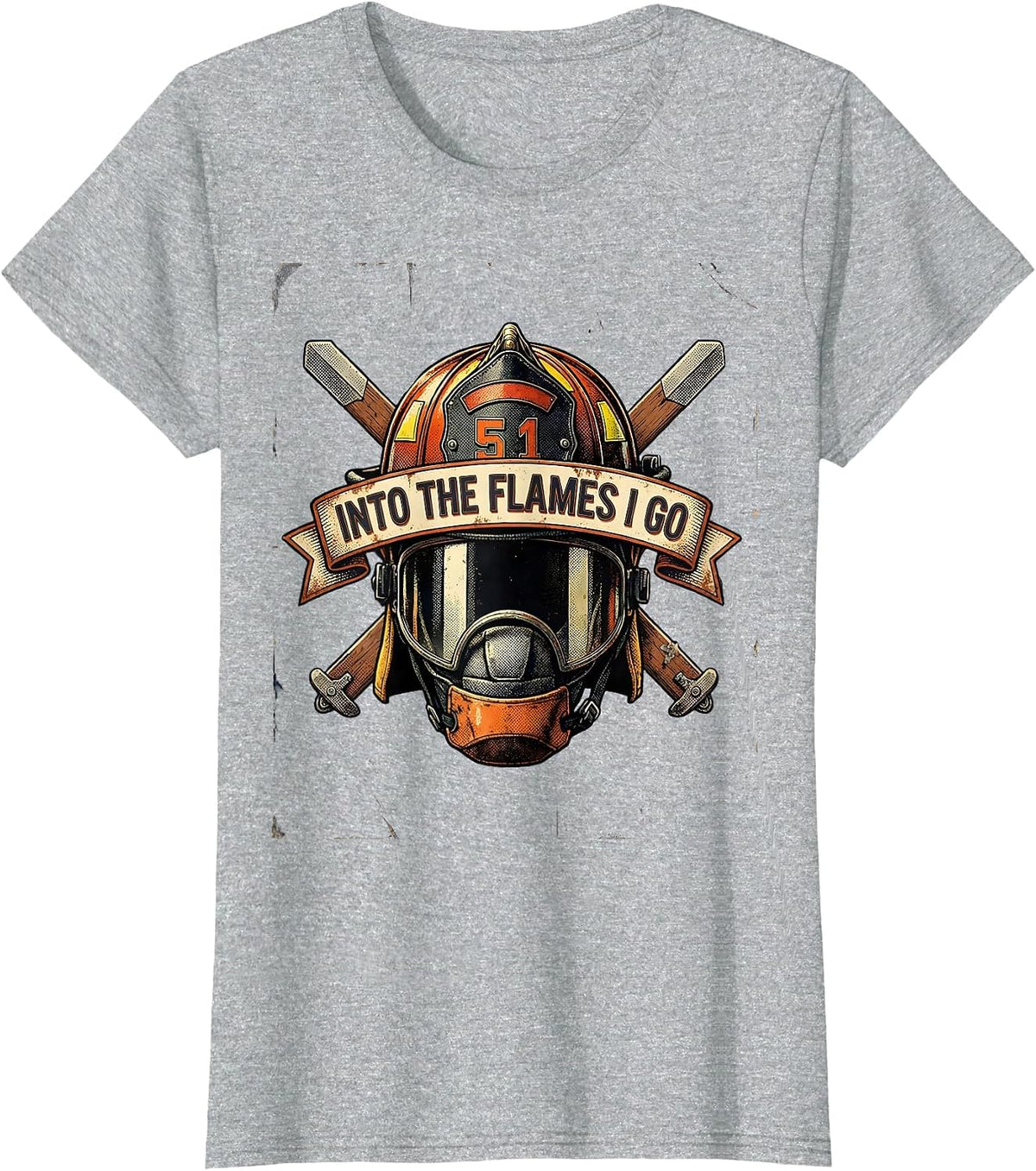 Into The Flames I Go Firefighter Design T-Shirt - Heather Grey