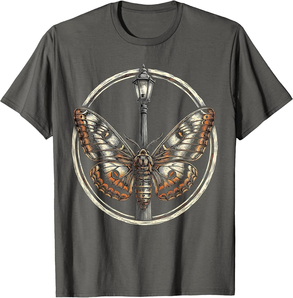 Punk Moth Streetlight Illustration T-Shirt - Asphalt Grey