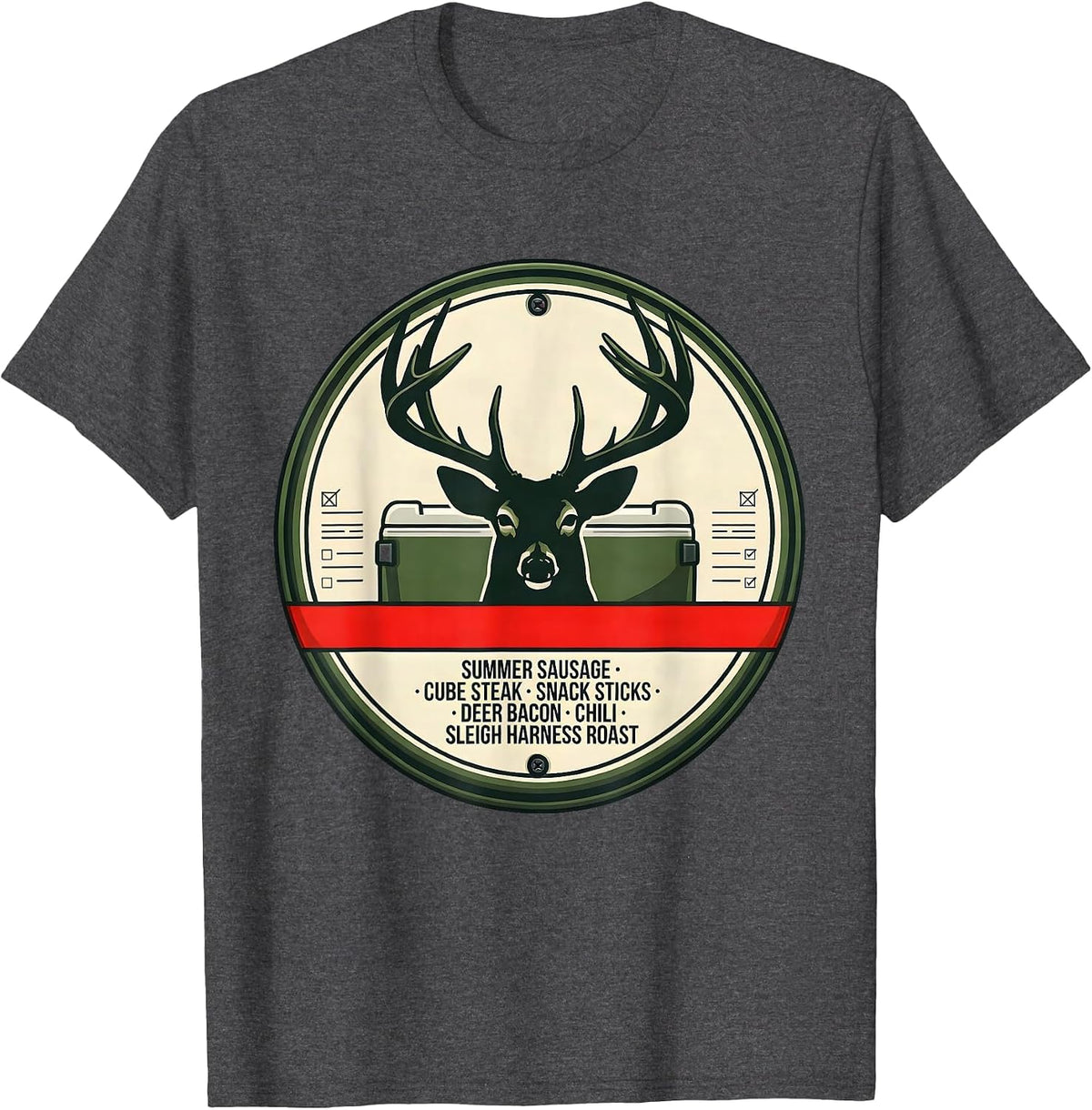 Summer Sausage Cube Steak Deer Bacon Christmas Deer Hunter T-Shirt - Dark Heather Grey