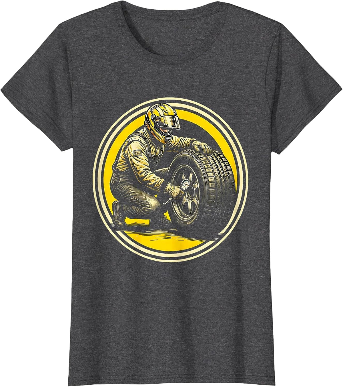 Women's Pit Crew Mechanic Tire Pressure Check Graphic T-Shirt - Dark Heather Grey