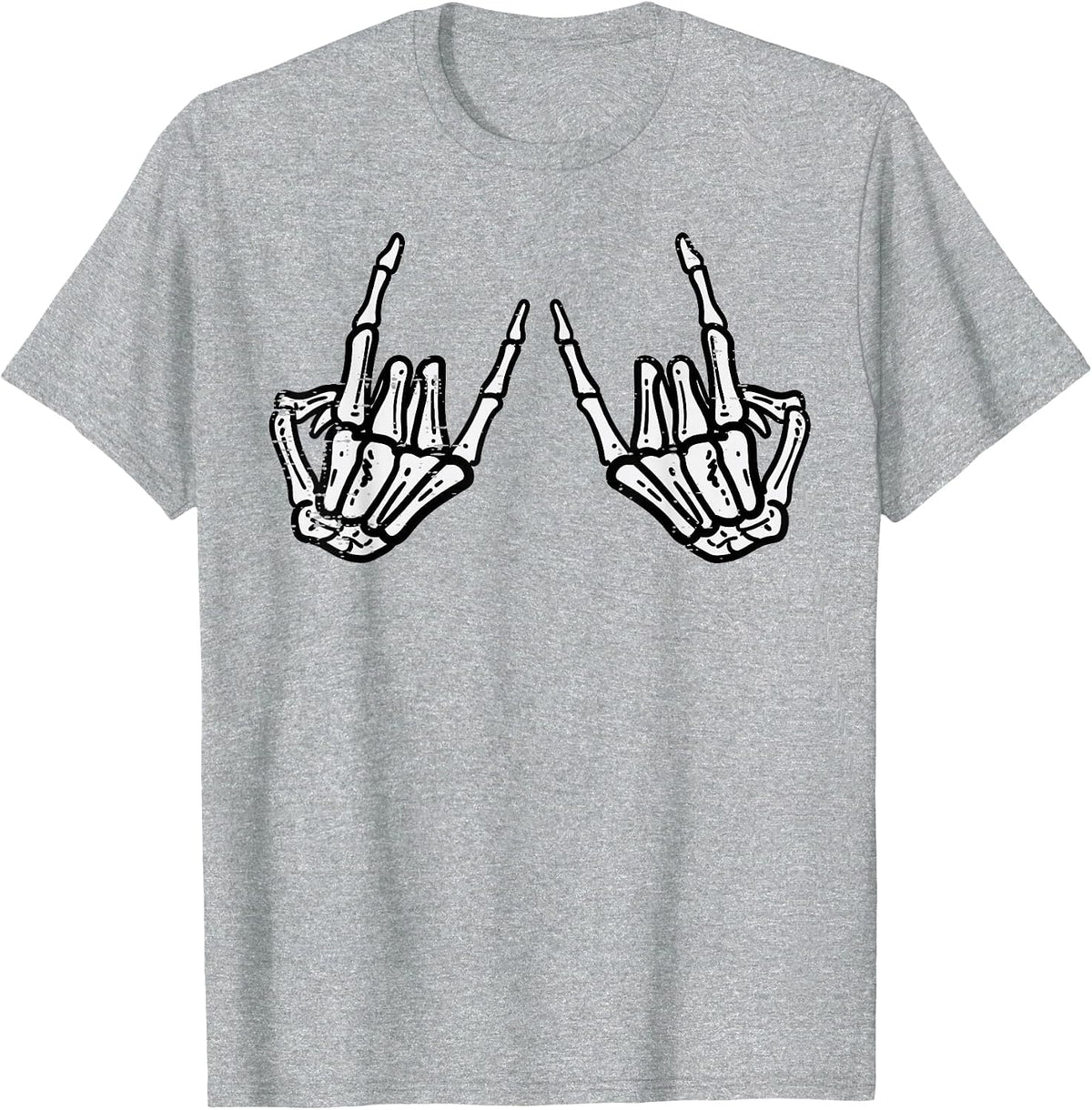 Rocker Hand Sign Rock Skeleton Retro Halloween Men Women T-Shirt - Heather Grey