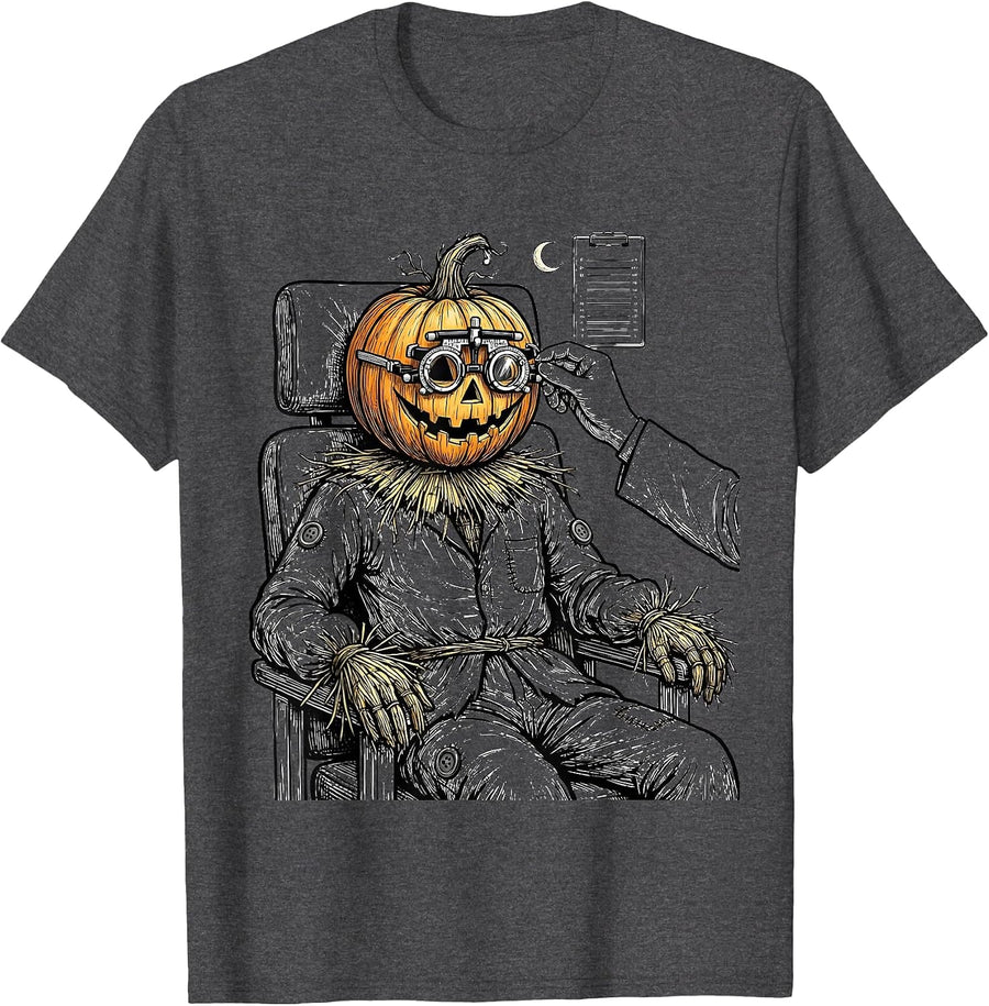 Men's Scarecrow Eye Doctor Halloween Optometry Humor T-Shirt - Dark Heather Grey