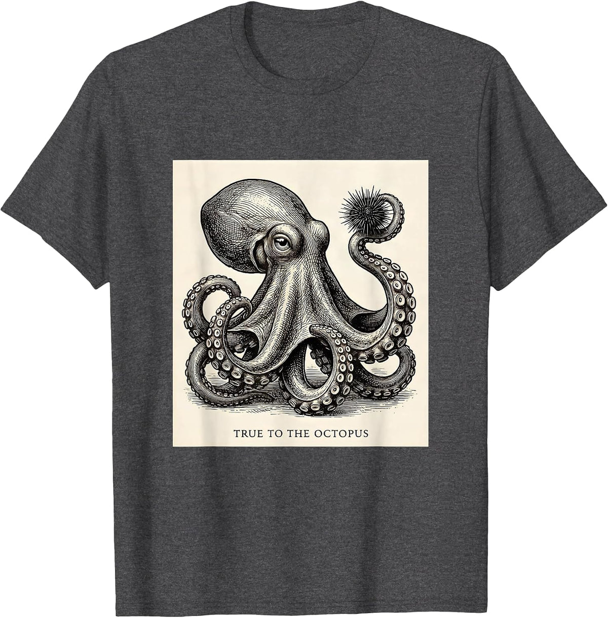 Men's True to the Octopus Vintage Japanese Ocean Animal Lover T-Shirt - Dark Heather Grey