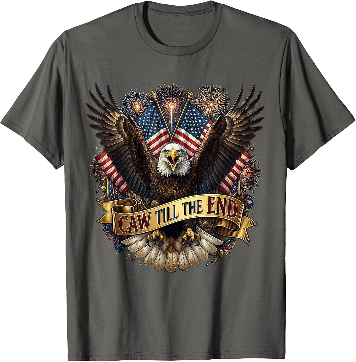 Men's Caw Till The End Crow Lover Design T-Shirt - Asphalt Grey