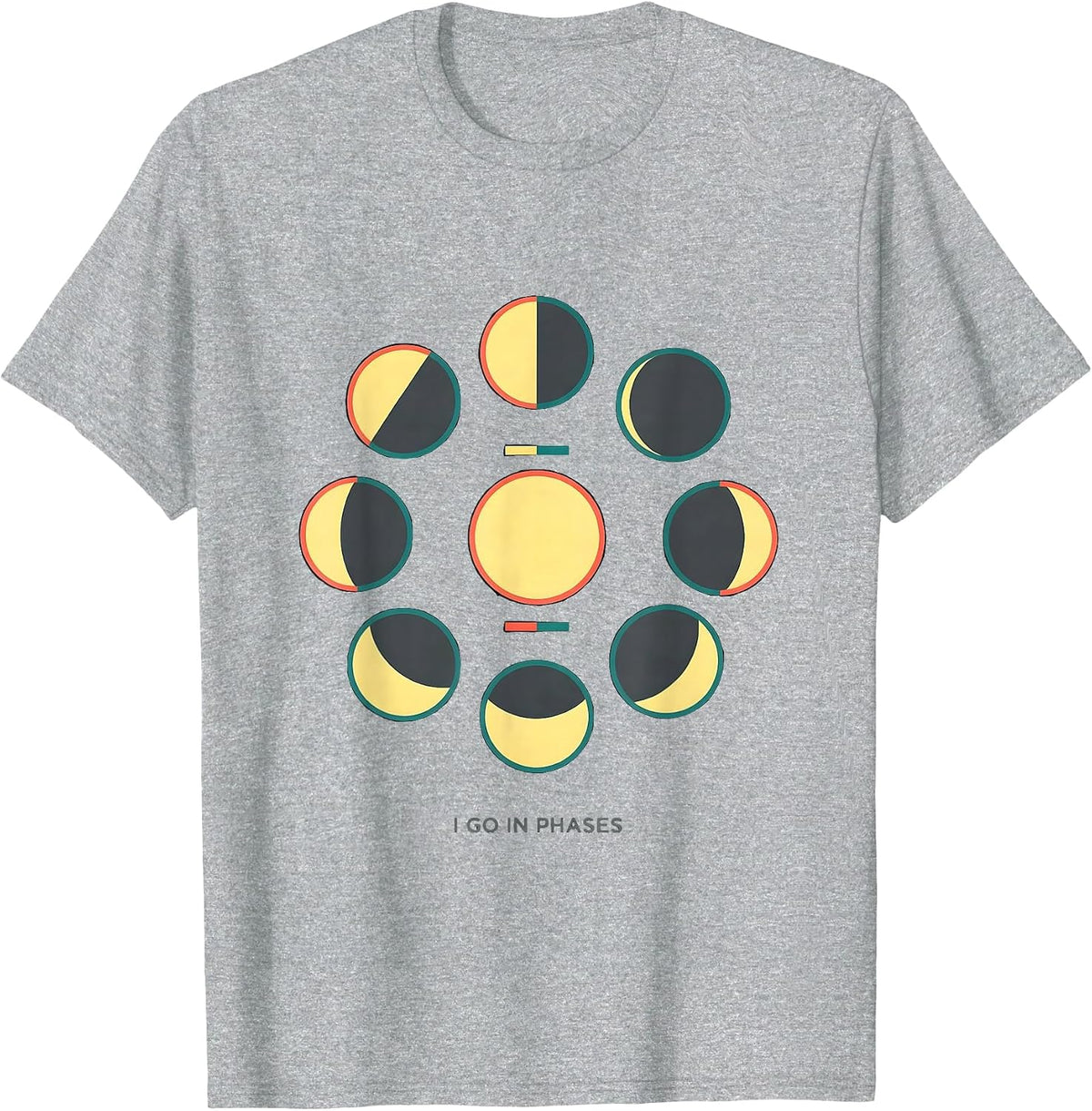 Men's I Go In Phases Flat Vector Lunar Phase Astronomy Science T-Shirt - Heather Grey