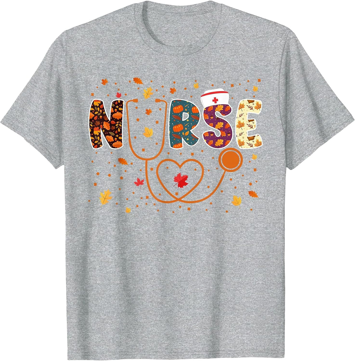 Nursing Thanksgiving Day Stethoscope Fall Nurse Costume T-Shirt - Heather Grey