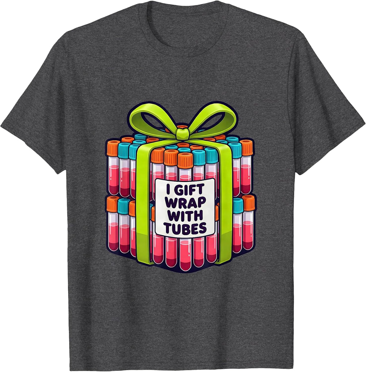 I Gift Wrap With Tubes Funny Phlebotomist Tech Christmas T-Shirt - Dark Heather Grey